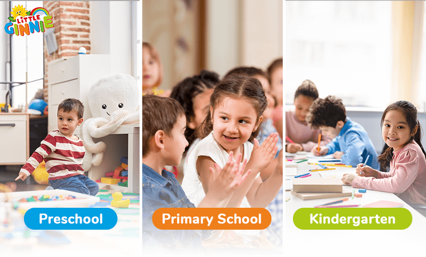 What are the differences in preschool, primary school and kindergarten?