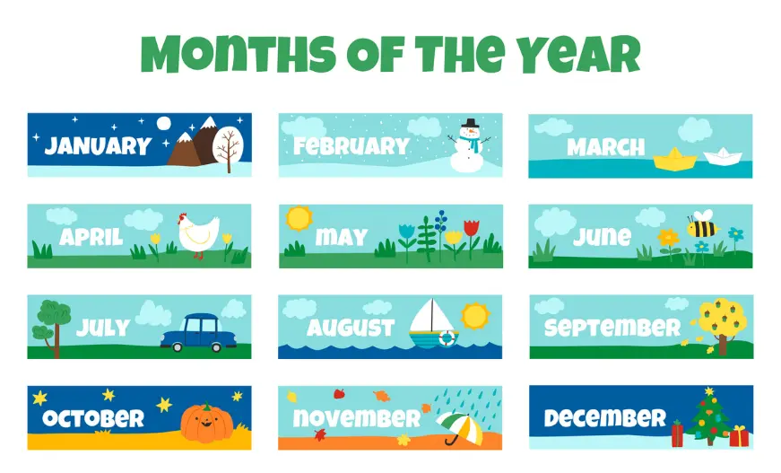 Months Of The Year For Classroom: All months are listed